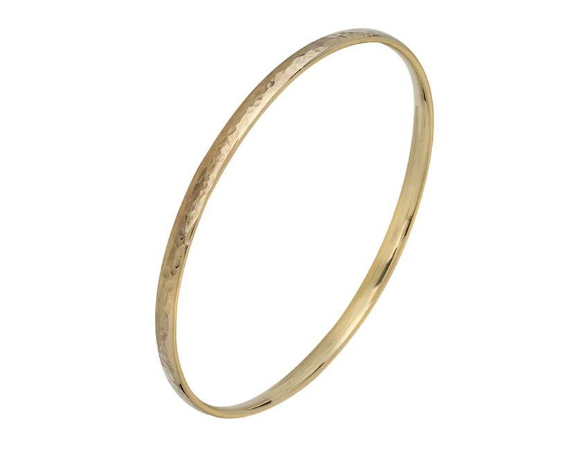 9K YELLOW GOLD COURT SHAPED HAMMERED BANGLE