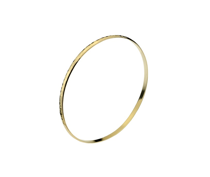 9K YELLOW GOLD D SHAPED HAMMERED BANGLE- HARROGATE