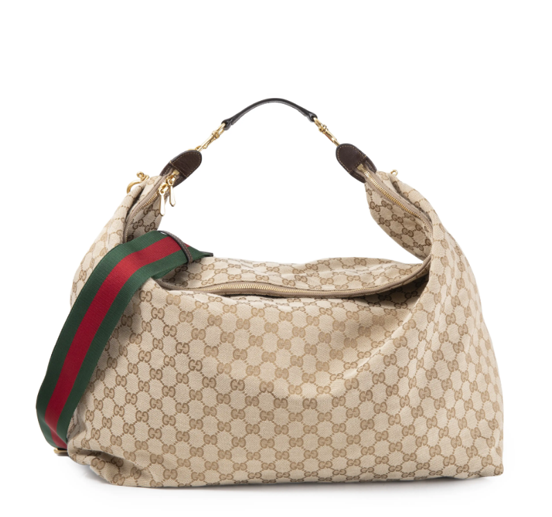 Gucci Brera bag, Gucci Brera large, pre-loved Gucci bag UK, Gucci GG canvas hobo, Gucci Web strap bag, second hand Gucci handbag, large Gucci shoulder bag, preowned designer handbag UK