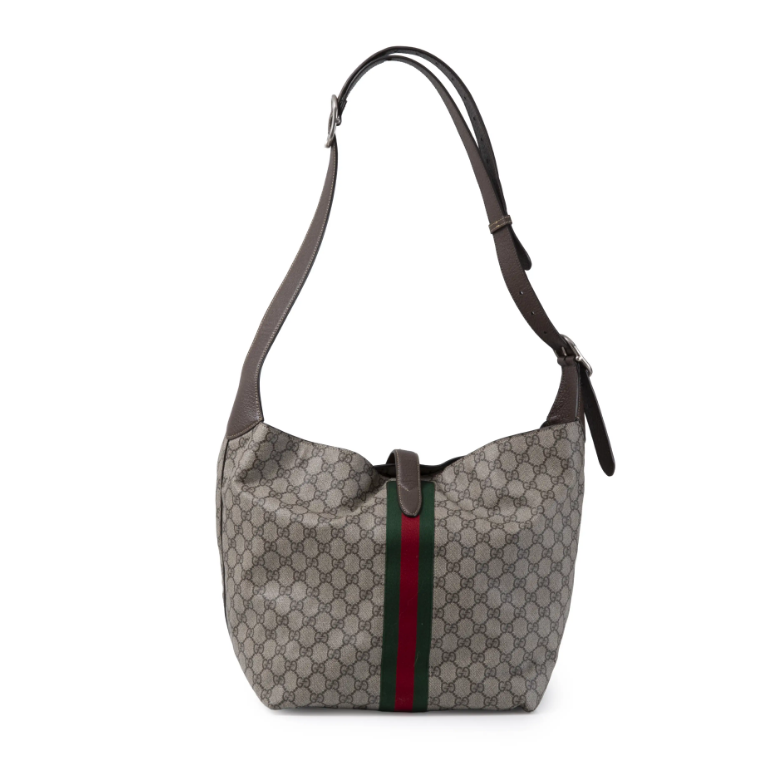 Gucci Jackie 1961, Gucci Jackie bag UK, pre-loved Gucci bag, Gucci GG Supreme shoulder bag, Gucci Web stripe bag, second hand Gucci handbag, large Gucci hobo, preowned designer handbag UK