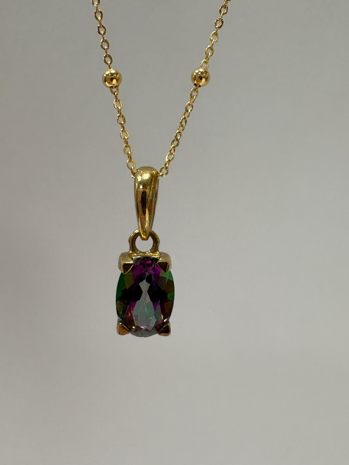 pre-loved mystic topaz necklace, second hand gold pendant, mystic topaz pendant UK, pre-owned 9ct gold necklace, rainbow topaz jewellery