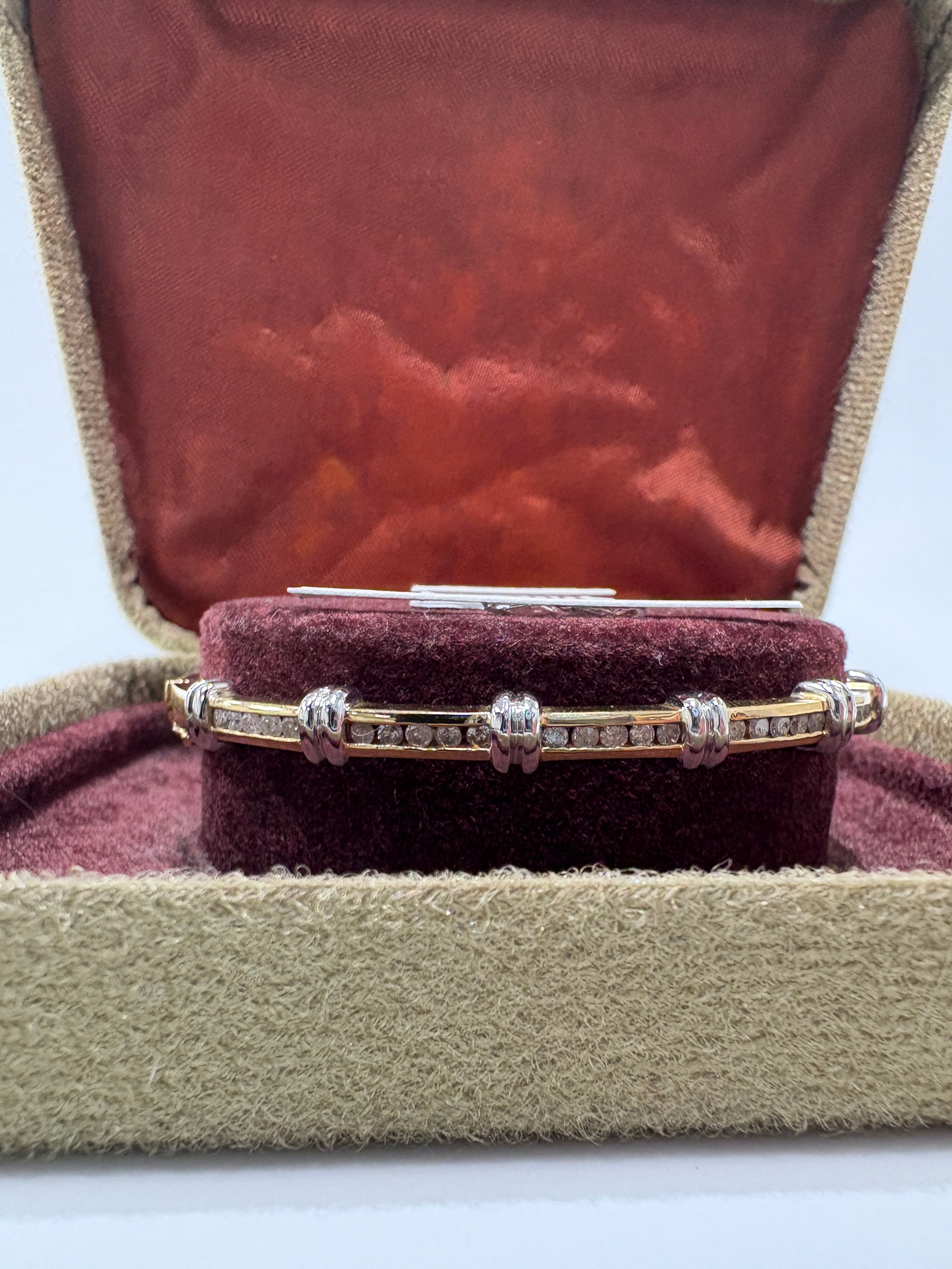 Pre-Loved 18ct Yellow & White Gold Diamond Hinged Bangle – 0.75ct