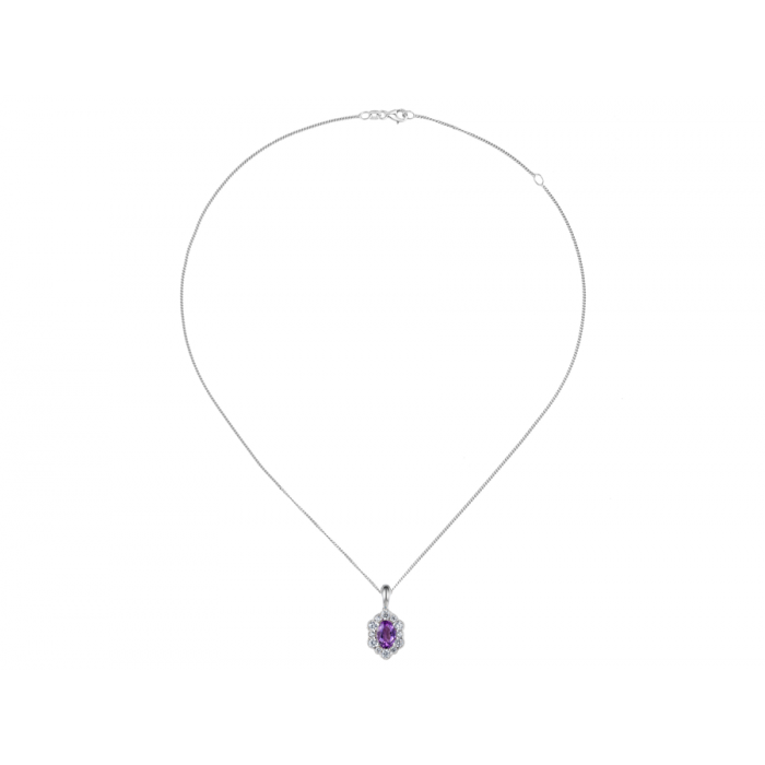 SILVER AMETHYST AND CZ CLUSTER PENDANT