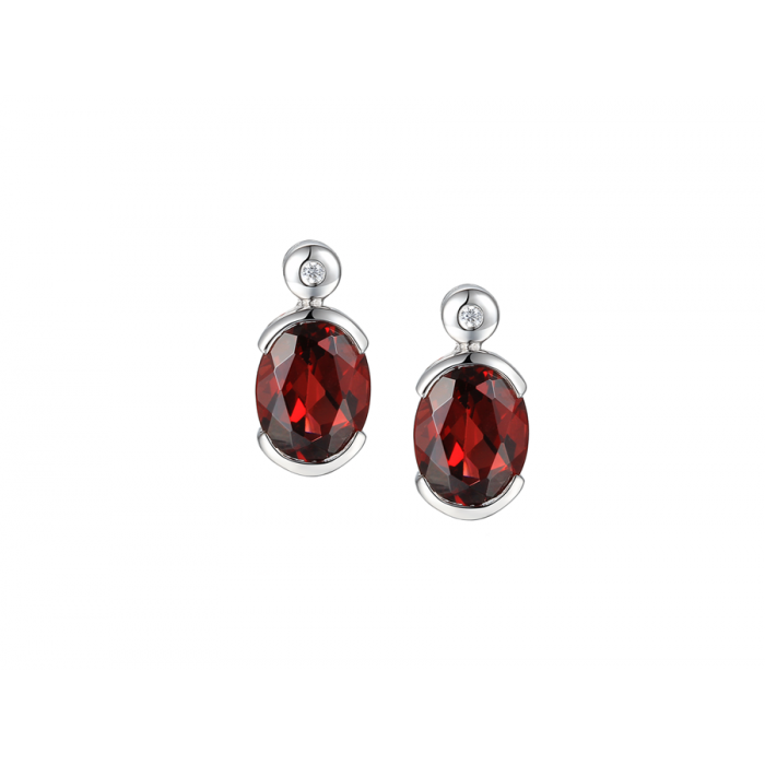 SILVER AND GARNET STUD EARRINGS