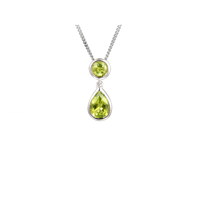 SILVER ROUND AND PEAR DROP PERIDOT NECKLACE