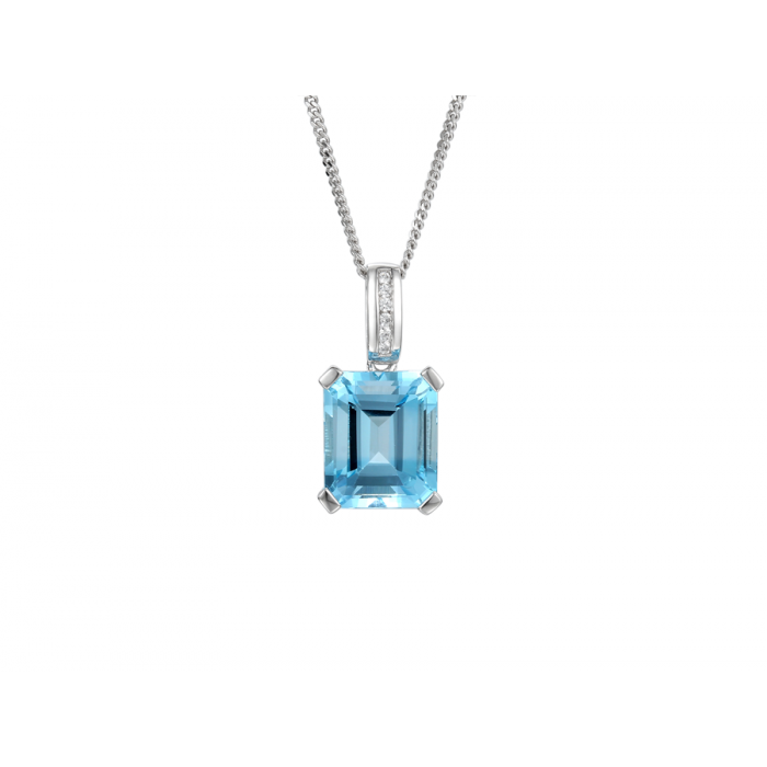 SILVER OCTAGON BLUE TOPAZ NECKLACE