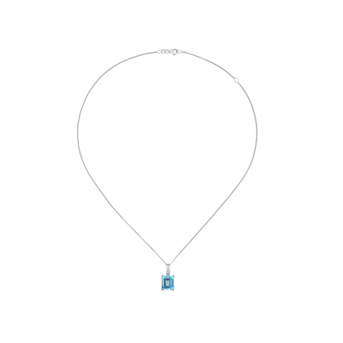 SILVER OCTAGON BLUE TOPAZ NECKLACE