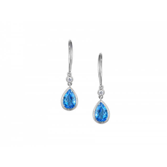 SILVER BLUE TOPAZ DROP HOOK EARRINGS
