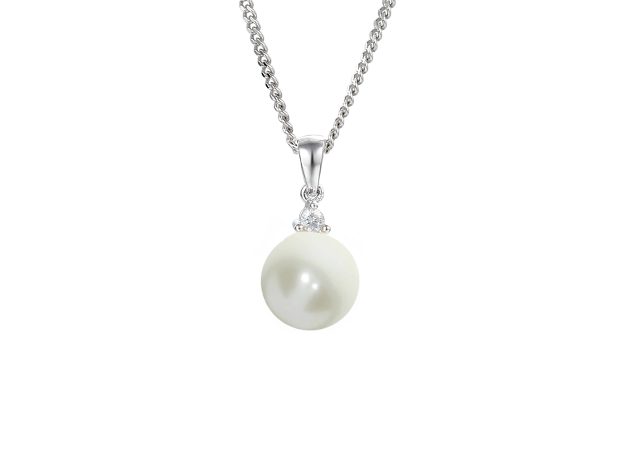 FRESHWATER PEARL AND CZ SILVER NECKLACE