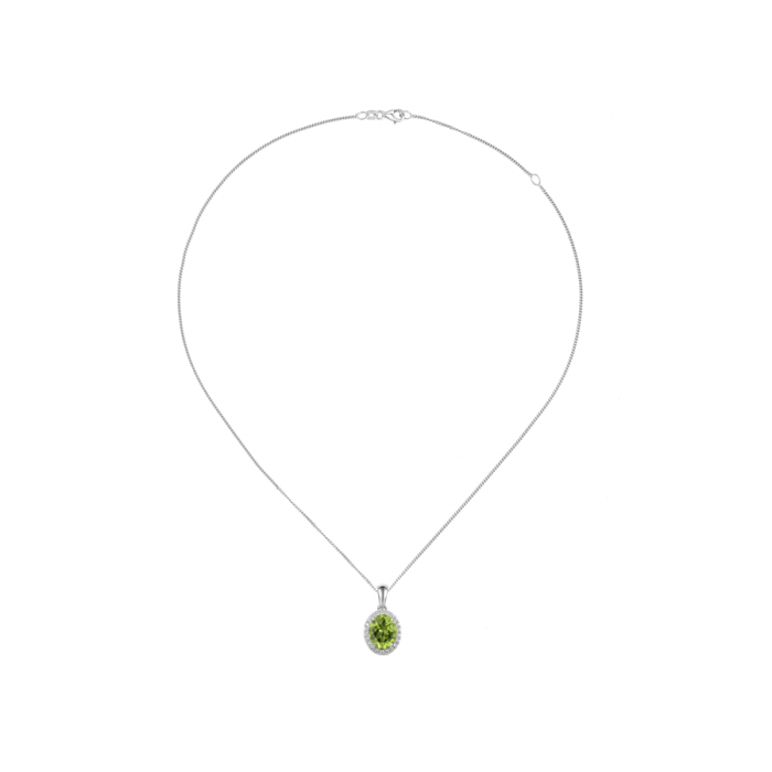 PERIDOT AND CZ  CLUSTER SILVER NECKLACE
