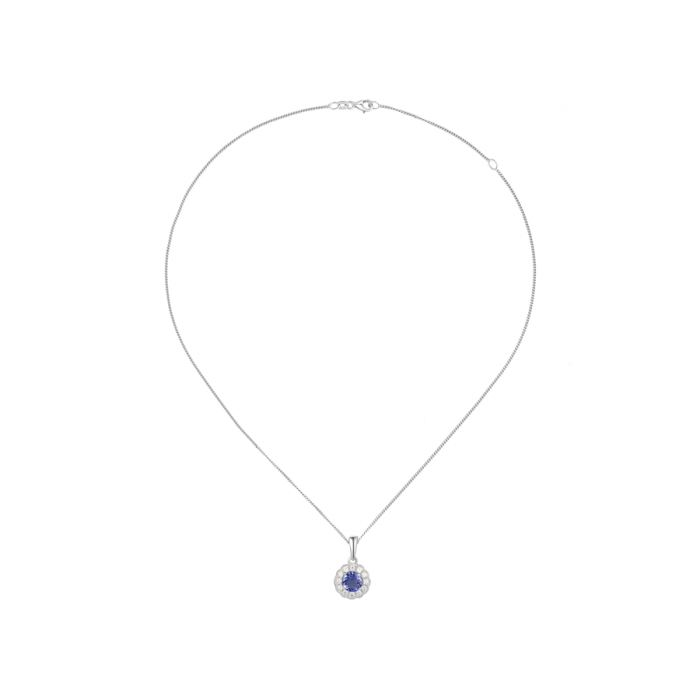 SILVER CZ AND TANZANITE  ROUND CLUSTER NECKLACE