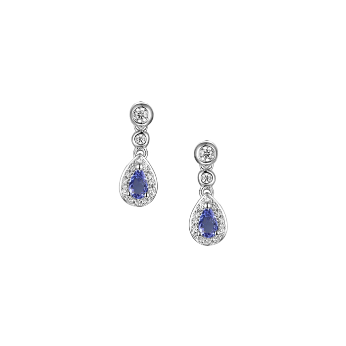 SILVER TANZANITE AND CZ CLUSTER DROP EARRINGS