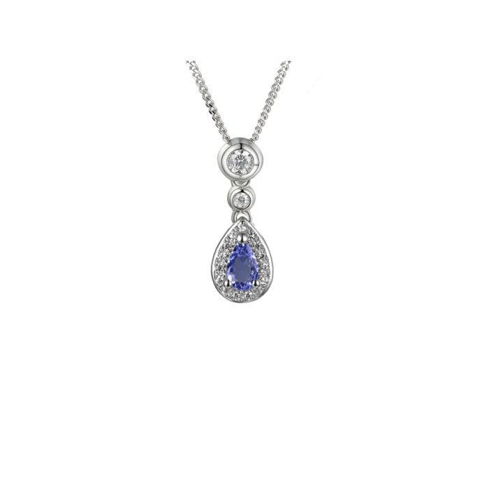 SILVER TANZANITE AND CZ DROP PENDANT NECKLACE