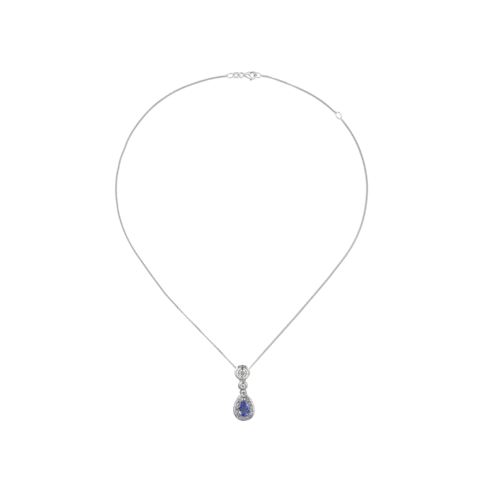 SILVER TANZANITE AND CZ DROP PENDANT NECKLACE