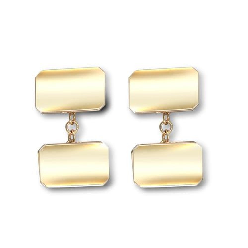 Handmade 9ct yellow gold rectangular cufflinks with traditional chain links by Fogal & Barnes Fine Jewellers of Harrogate