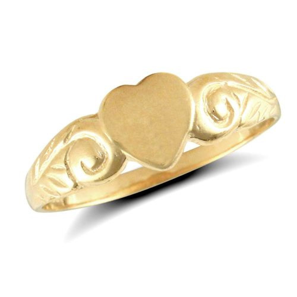 9ct yellow gold heart signet ring with scrolled shoulders by Fogal & Barnes Fine Jewellers of Harrogate.
