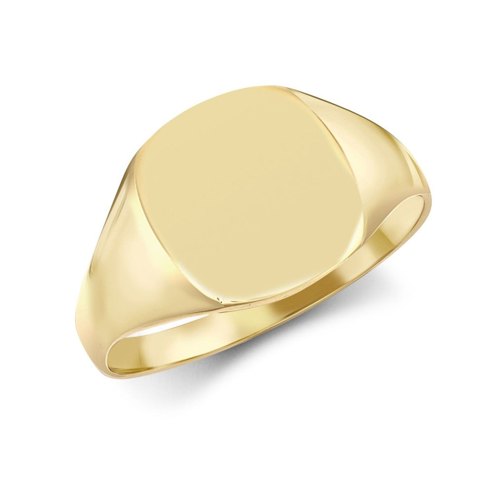 9ct yellow gold cushion-shaped signet ring, hand-finished and polished – Fogal & Barnes Fine Jewellers of Harrogate.