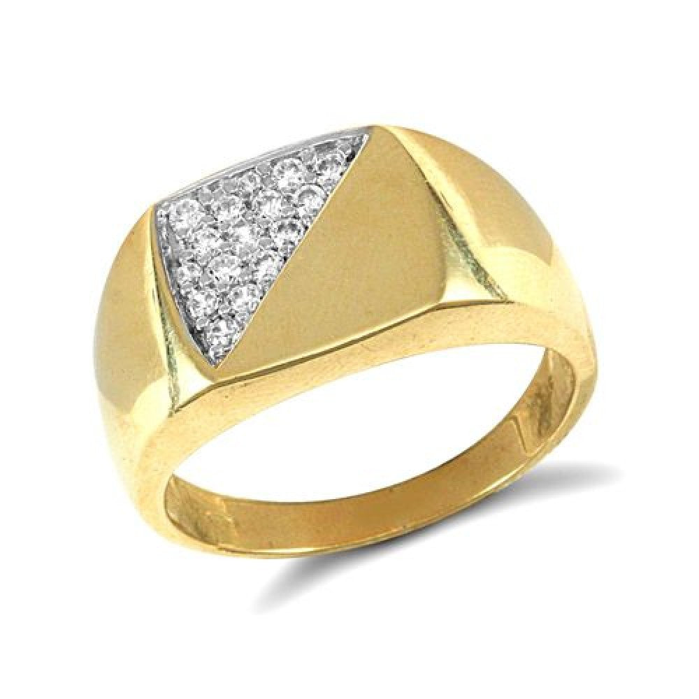 9k yellow gold cushion shaped CZ signet ring