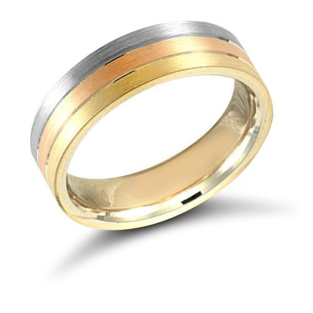 18ct yellow, white and rose gold 5mm or 6mm fancy wedding ring hand-made by Fogal & Barnes Harrogate