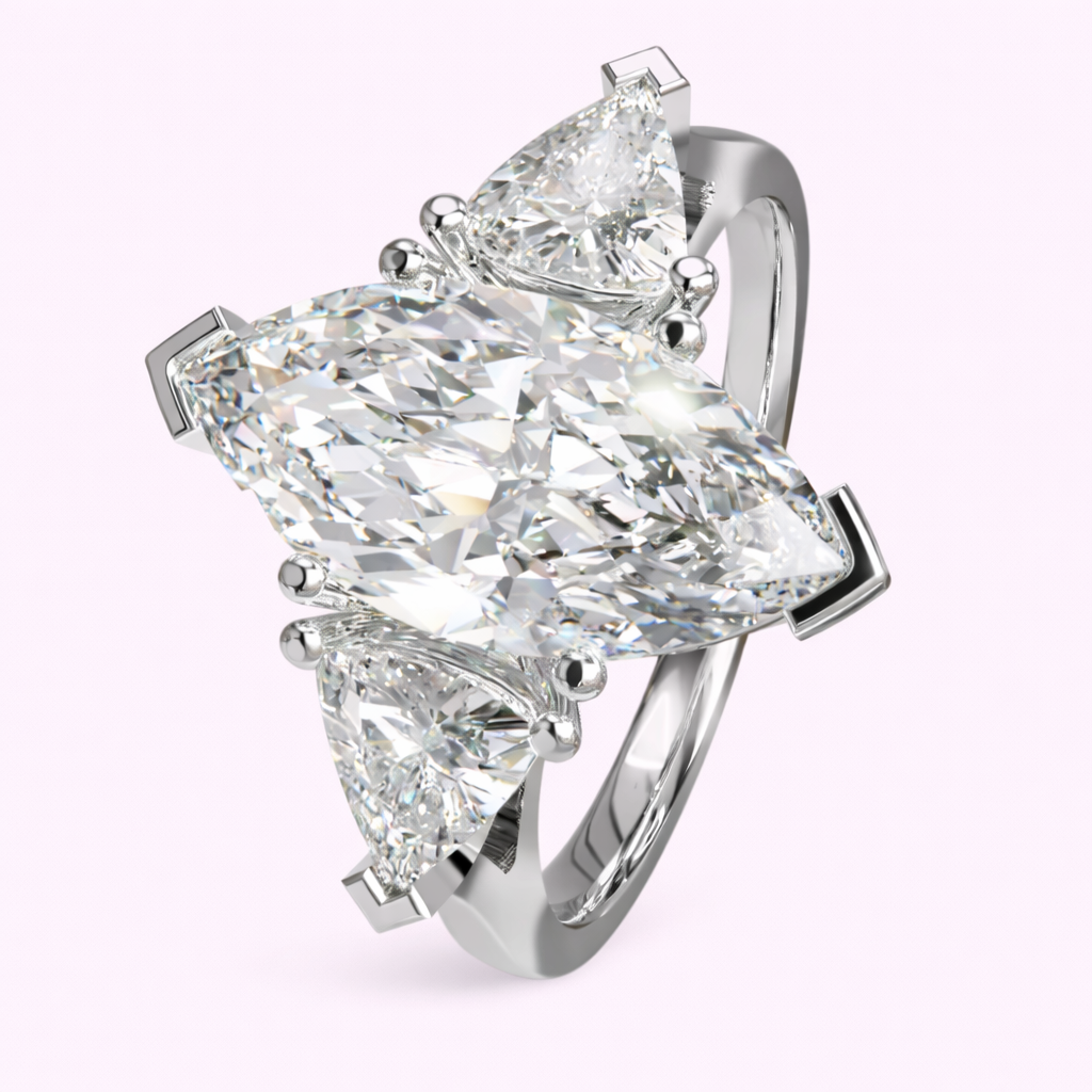 luxury lab diamond ring marquise and trillion cuts in white gold setting