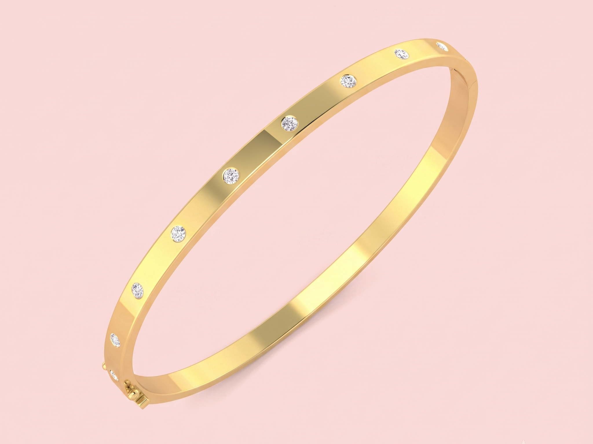 Lab grown diamond studded bangle featuring 10 round brilliant CVD diamonds totalling 0.51ct F/VS flush-set in gold