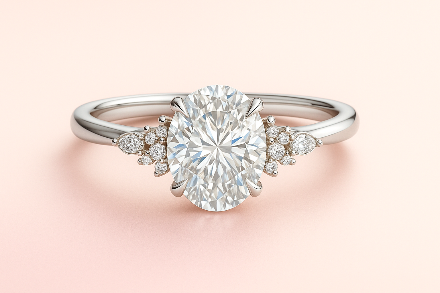 Lab-grown Diamond oval ring with a pink background