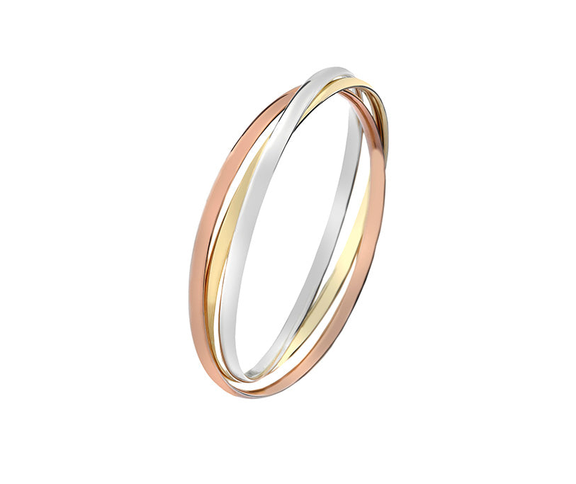9K TRI COLOUR COURT SHAPED GOLD BANGLE