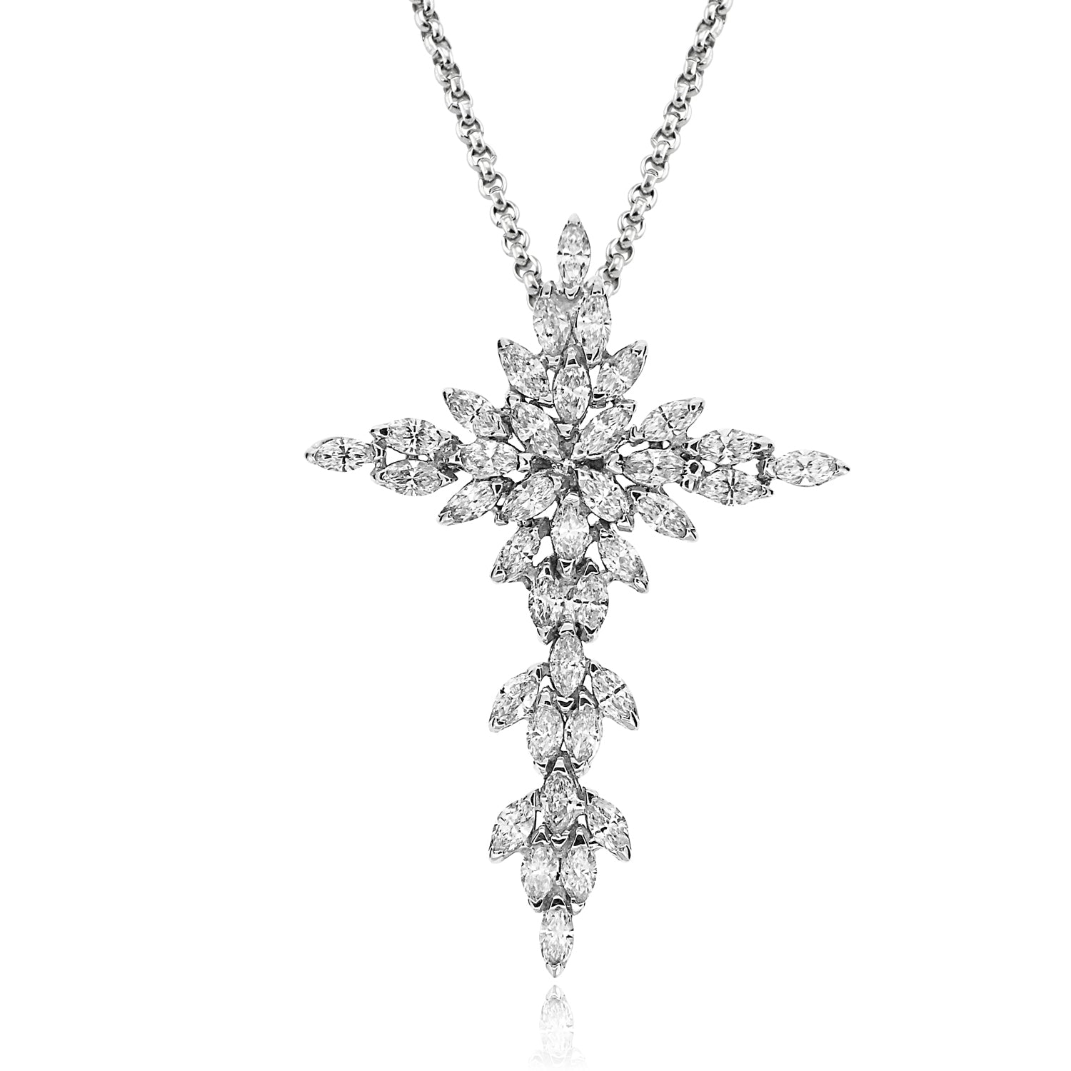 LARGE FANCY DIAMOND CROSS SPRAY WHITE GOLD PENDANT