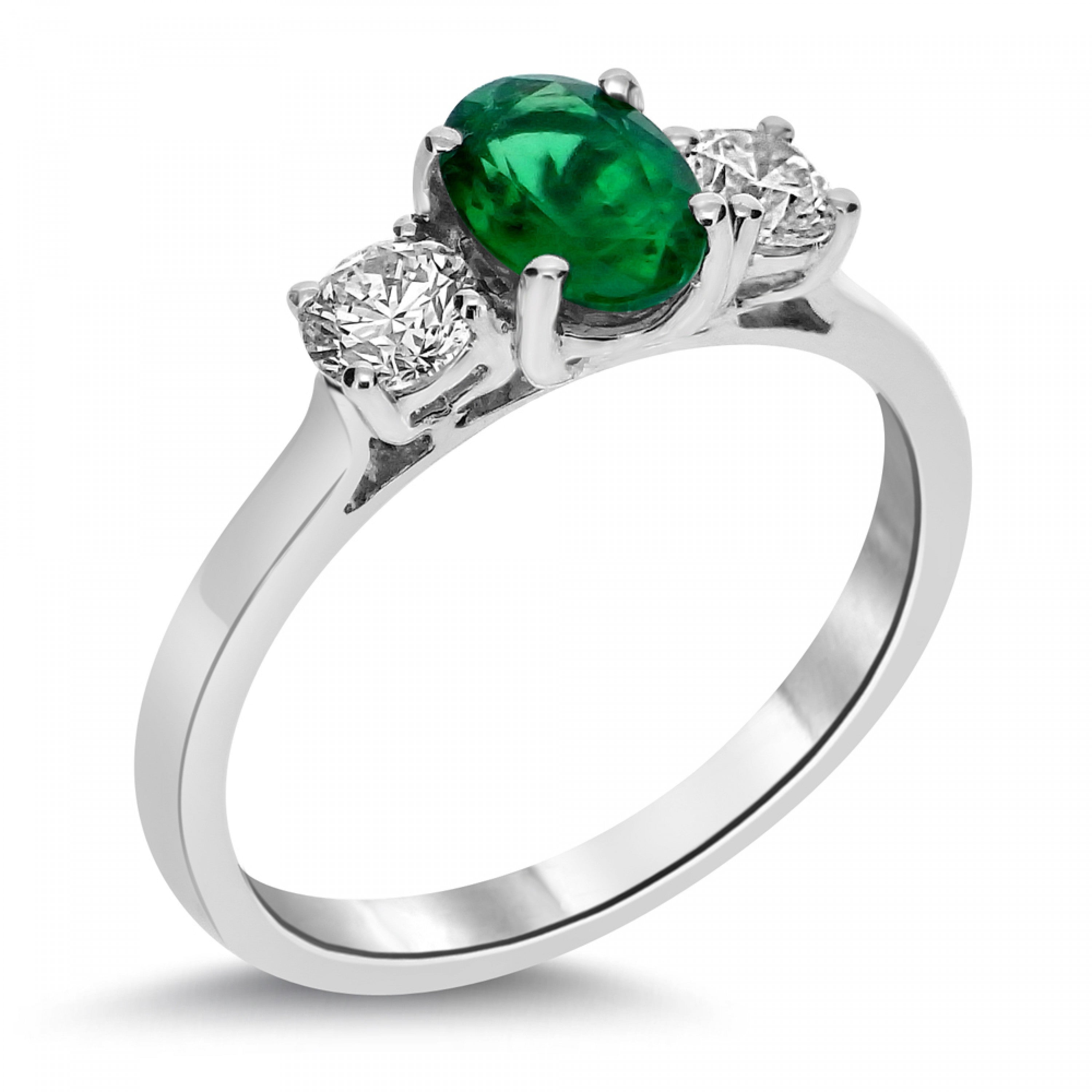 1.17CT OVAL CUT EMERALD AND DIAMOND THREE STONE ENGAGEMENT RING- HARROGATE