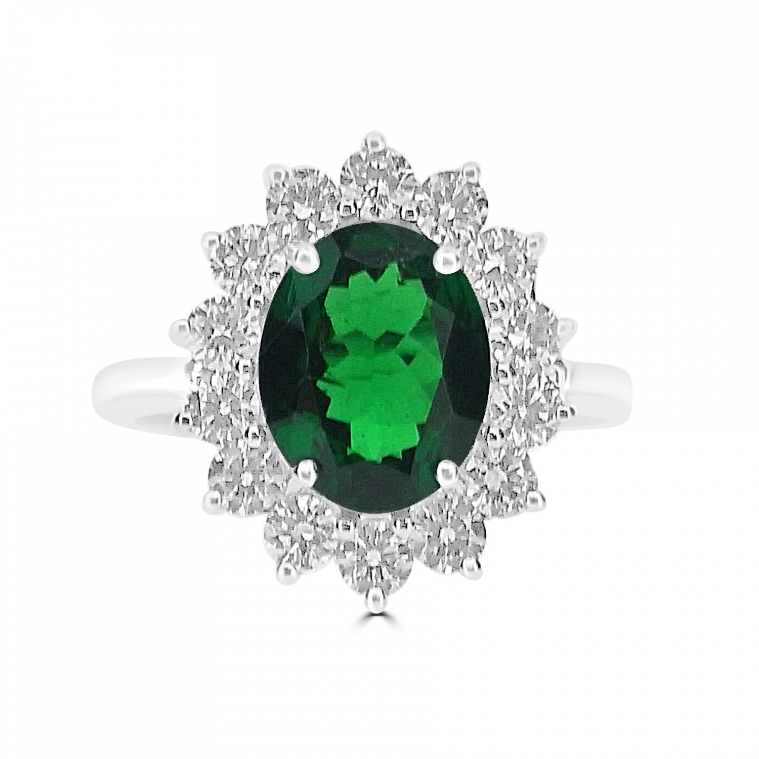 OVAL CUT TSAVORITE CLUSTER ENGAGEMENT RING