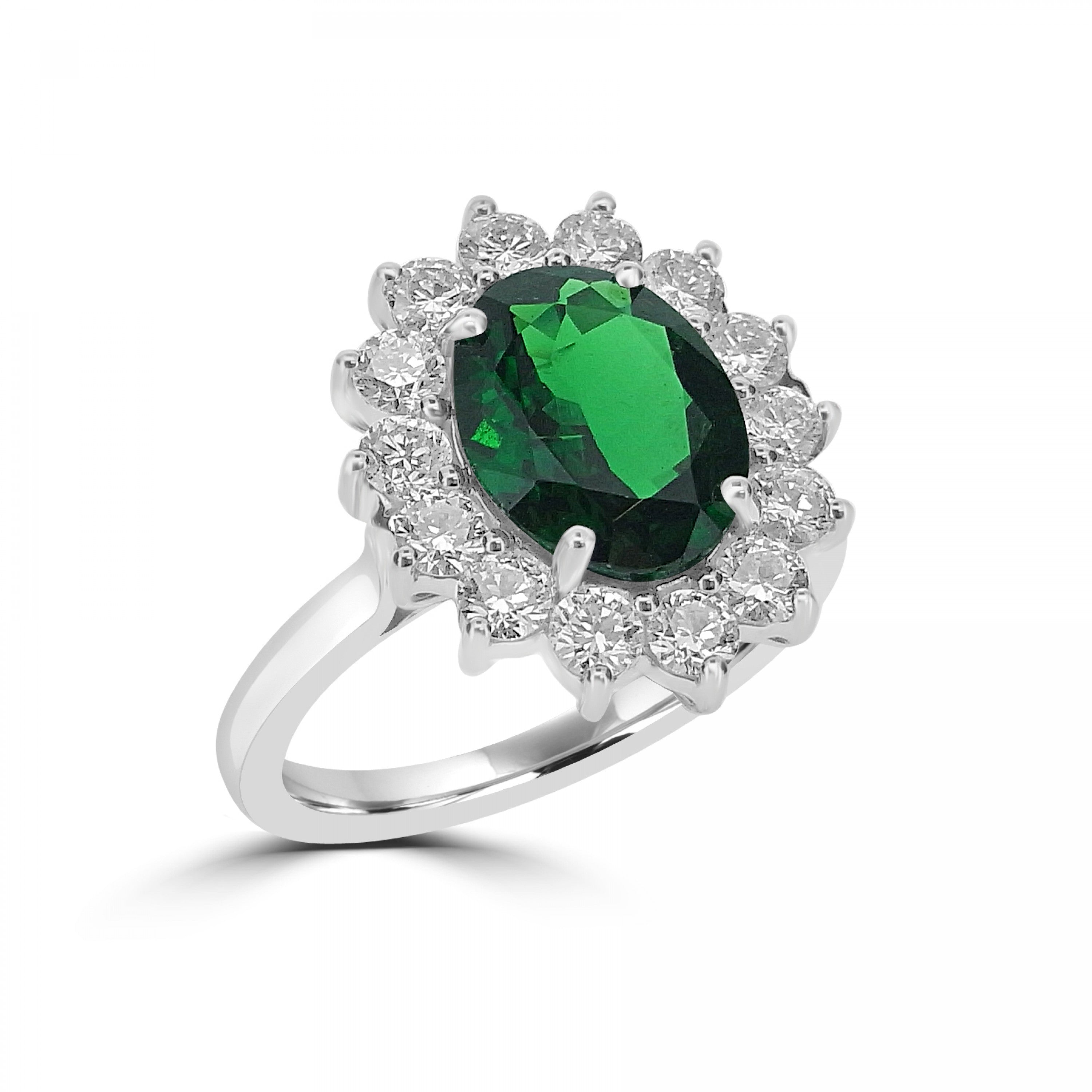 OVAL CUT TSAVORITE CLUSTER ENGAGEMENT RING