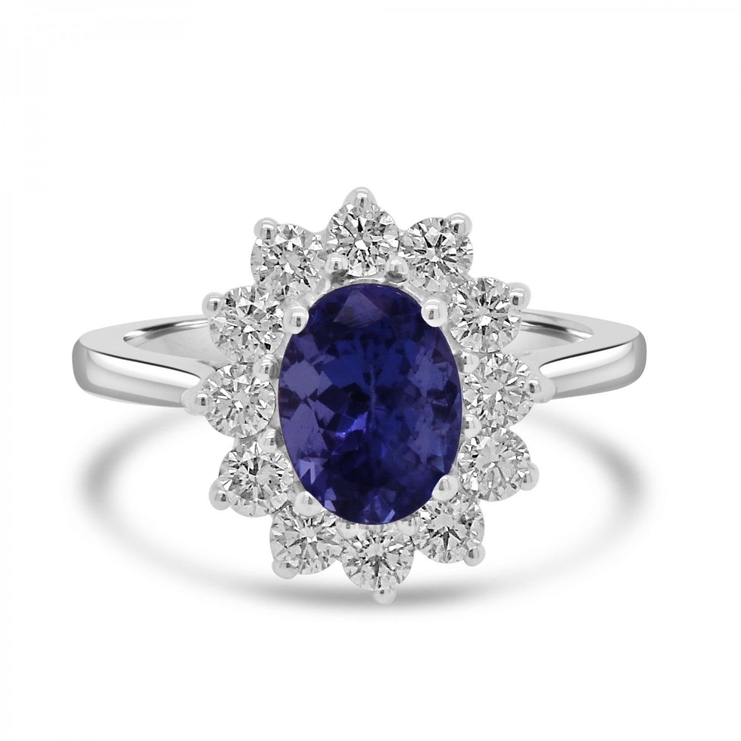 Oval cut Sapphire cluster diamond engagement ring Harrogate, set in 18ct white gold or platinum. Fogal and Barnes fine jewellers in harrogate