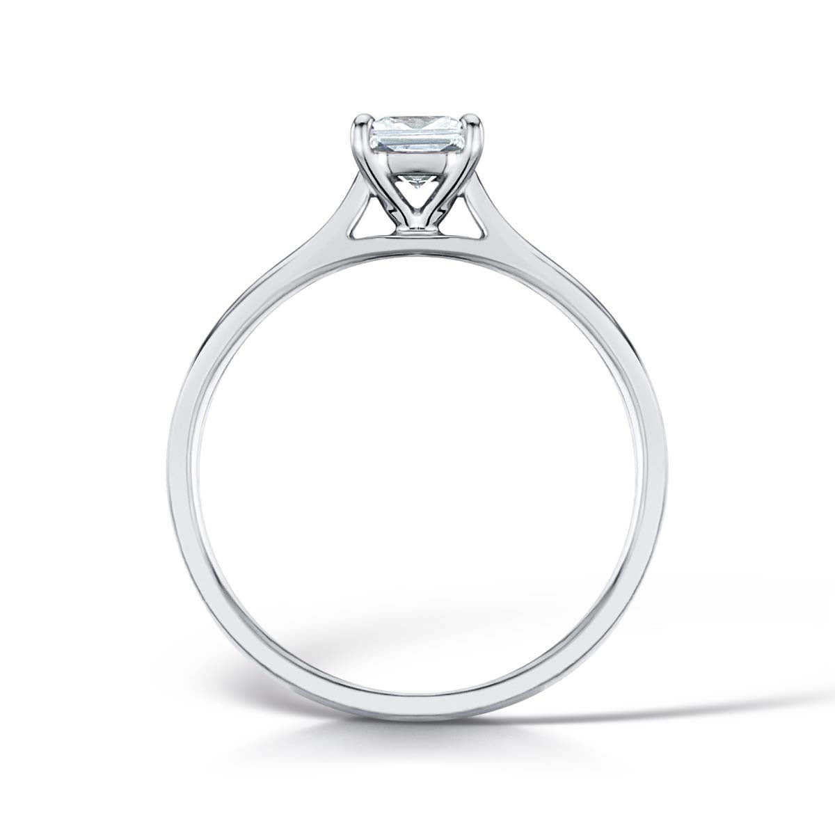 Princess Cut Diamond Solitaire Engagement Ring Harrogate with tappered band. Fogal and Barnes Fine Jewellers in Harrogate 18ct white gold