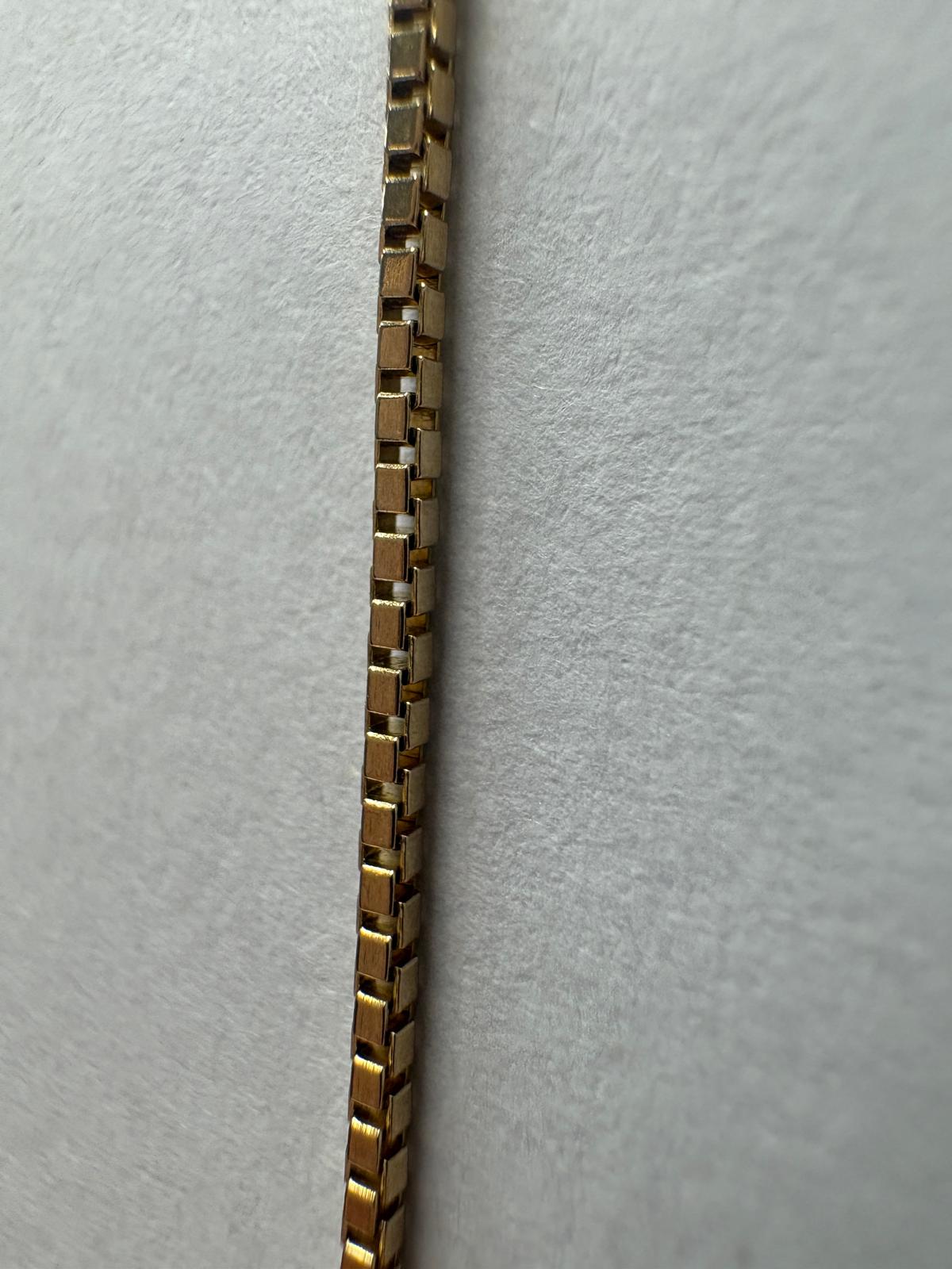 9ct gold box chain, Balestra gold chain, signed gold chain necklace, designer box link chain, pre-loved gold chain UK, second hand gold chain Harrogate, maker's mark gold chain, 15 inch gold necklace