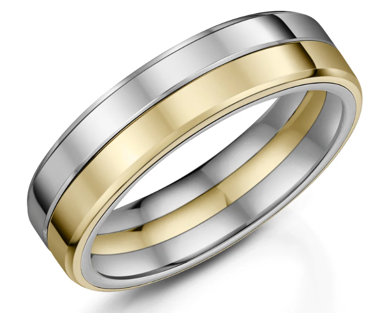 Men’s Natural Zirconium Wedding Band Half Yellow gold Wedding Ring