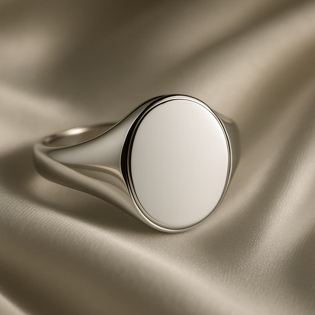 Handcrafted solid oval signet ring with tapered shoulders for men