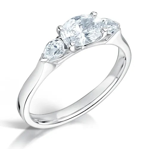 Oval diamond east- west three stone diamond engagement ring set on 18k white gold from fogal and barnes fine jewellers of Harrogate.