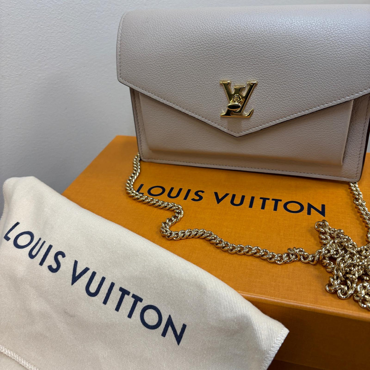 Pre-Loved Louis Vuitton Mylockme Chain Pochette, Greige Leather