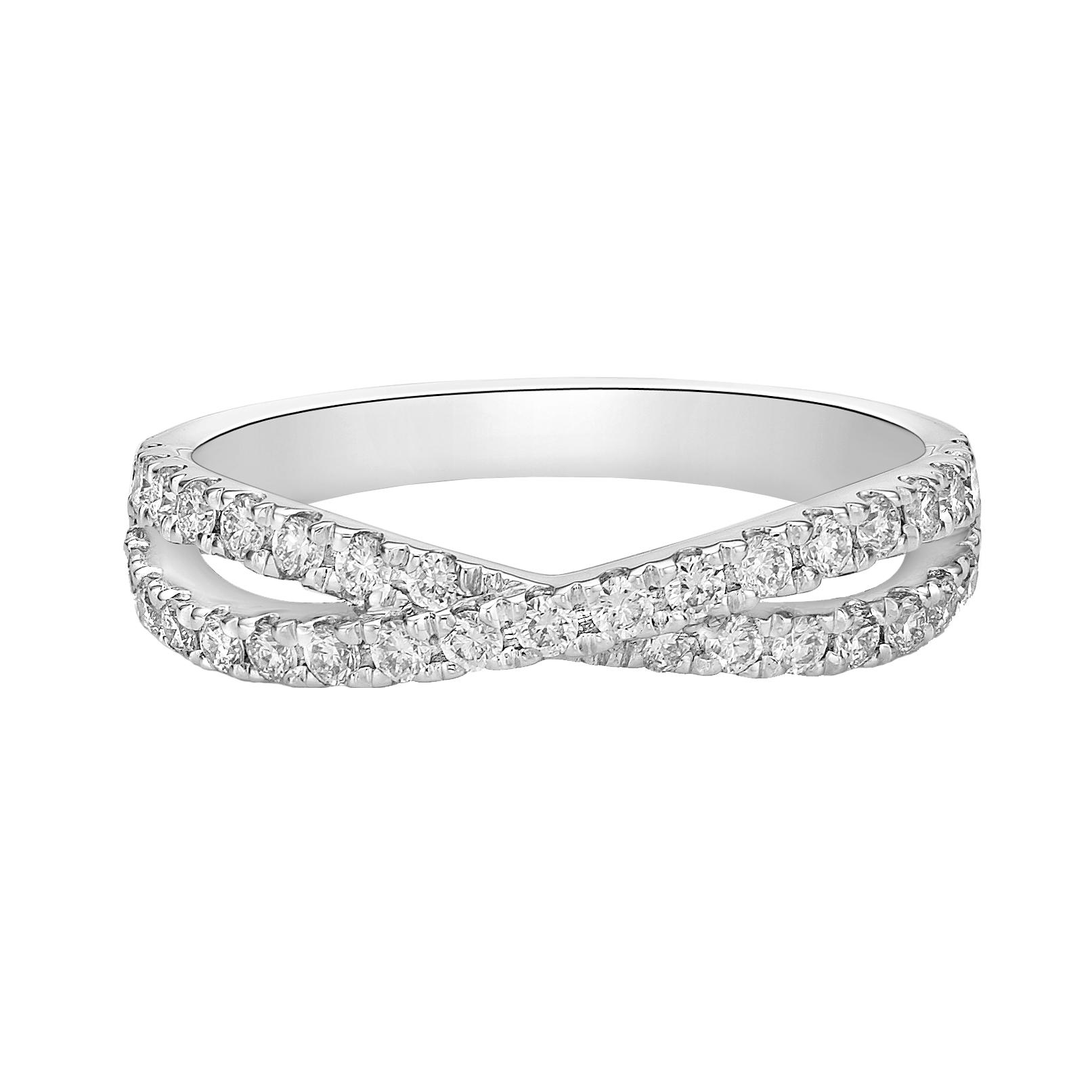 CROSS OVER OPEN SHOULDER MICRO CLAW DIAMOND WEDDING ETERNITY RING