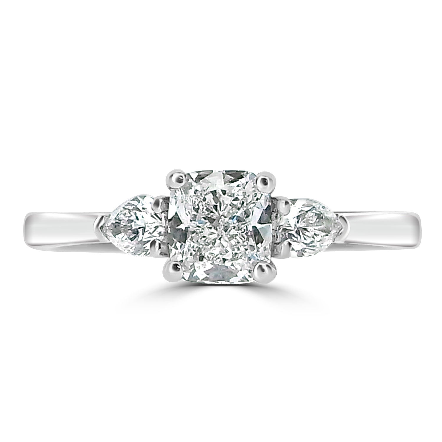 CUSHION CUT DIAMOND TRILOGY ENAGEMENT RING