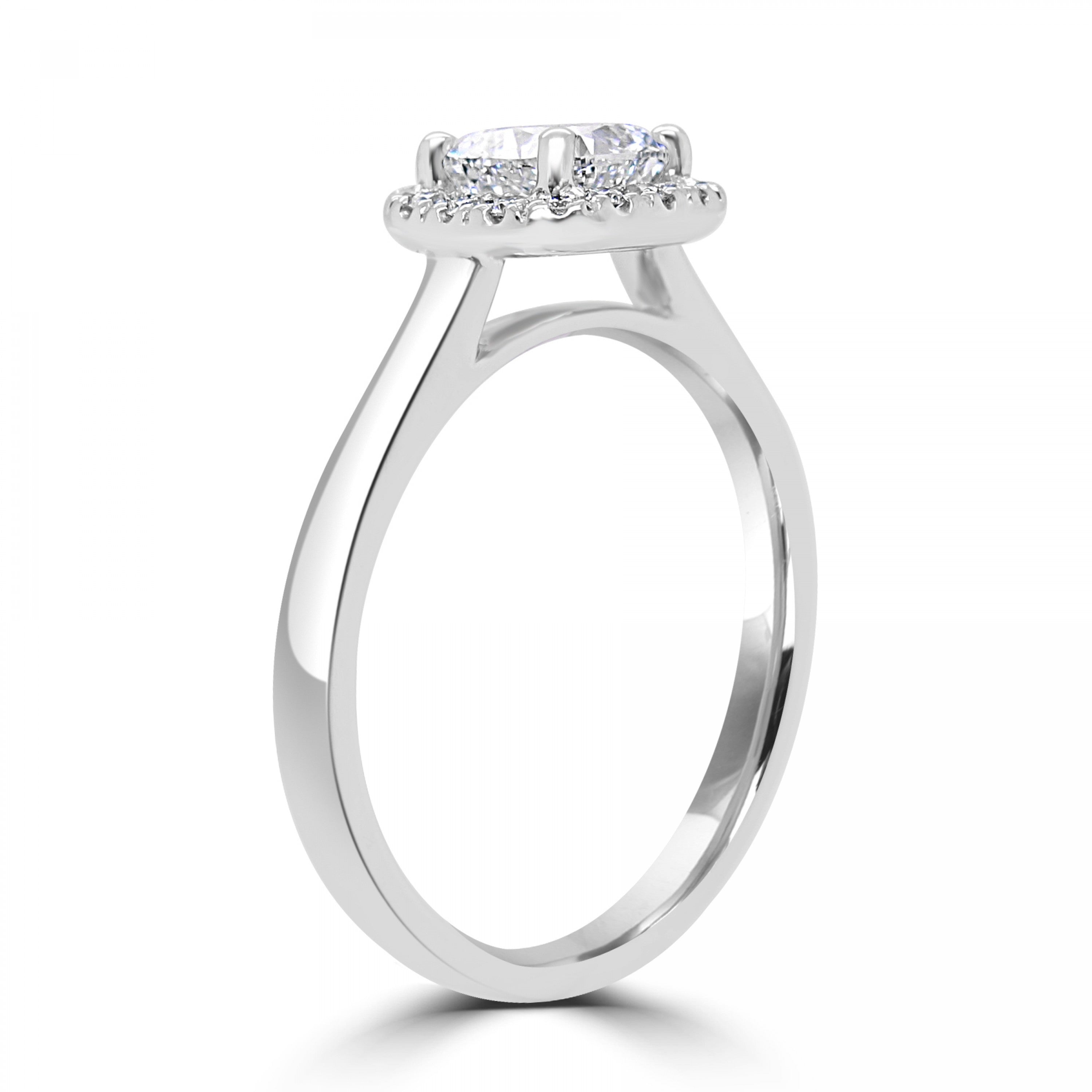 Cushion cut diamond with halo engagement ring harrogate set on 18ct white gold or platinum Fogal and Barnes Fine Jewellers of Harrgate