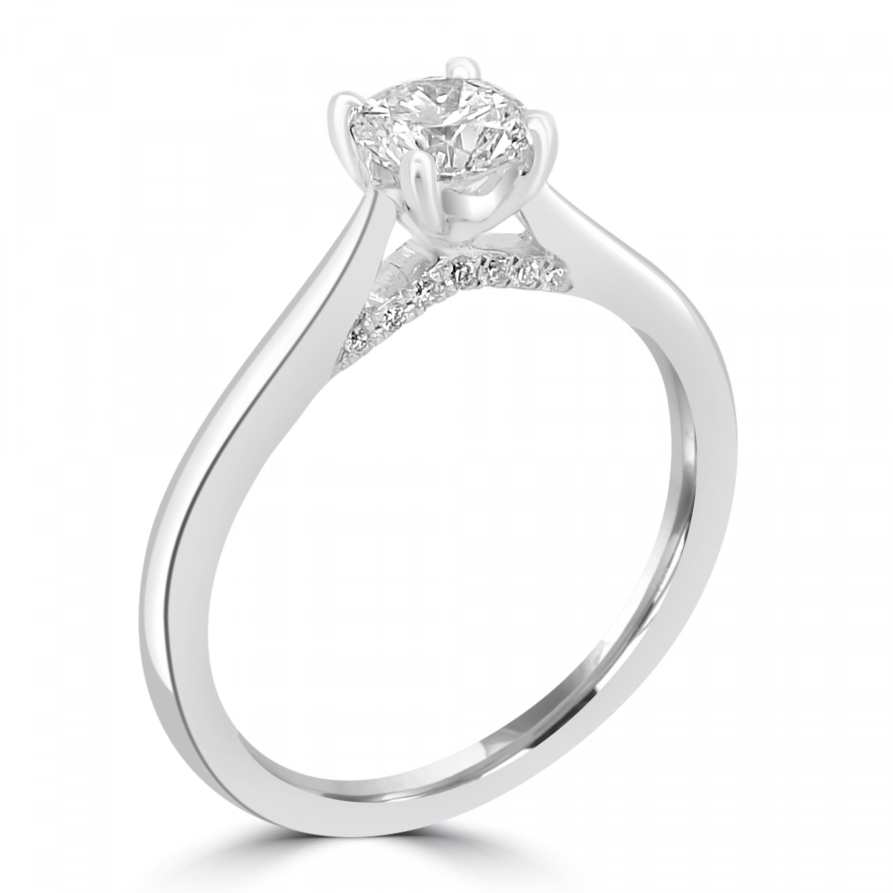 Round Brilliant Cut Diamond and Diamond Bridge Engagement Ring Harrogate Fogal and Barnes