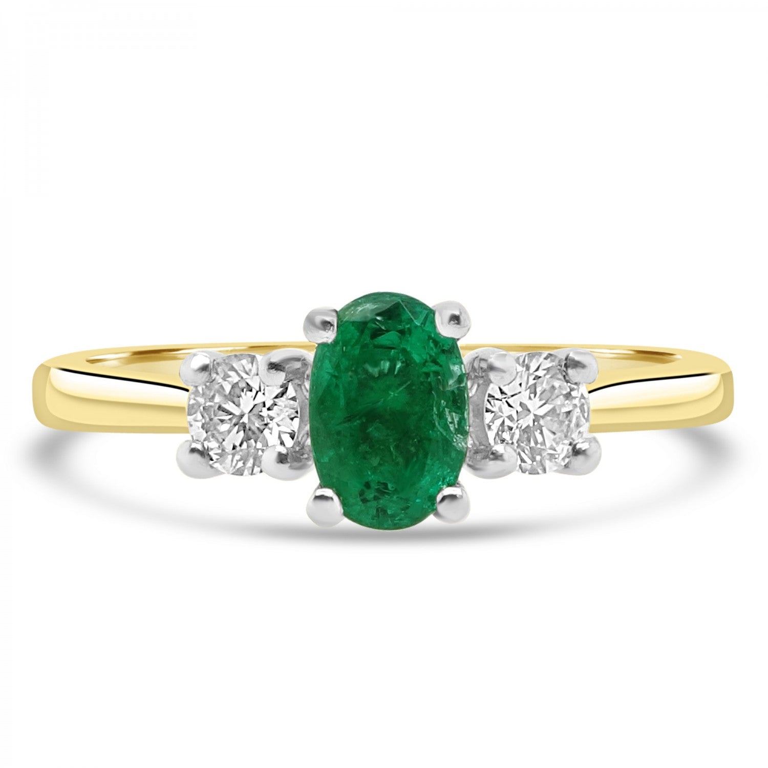 OVAL CUT EMERALD TRILOGY ENGAGEMENT RING