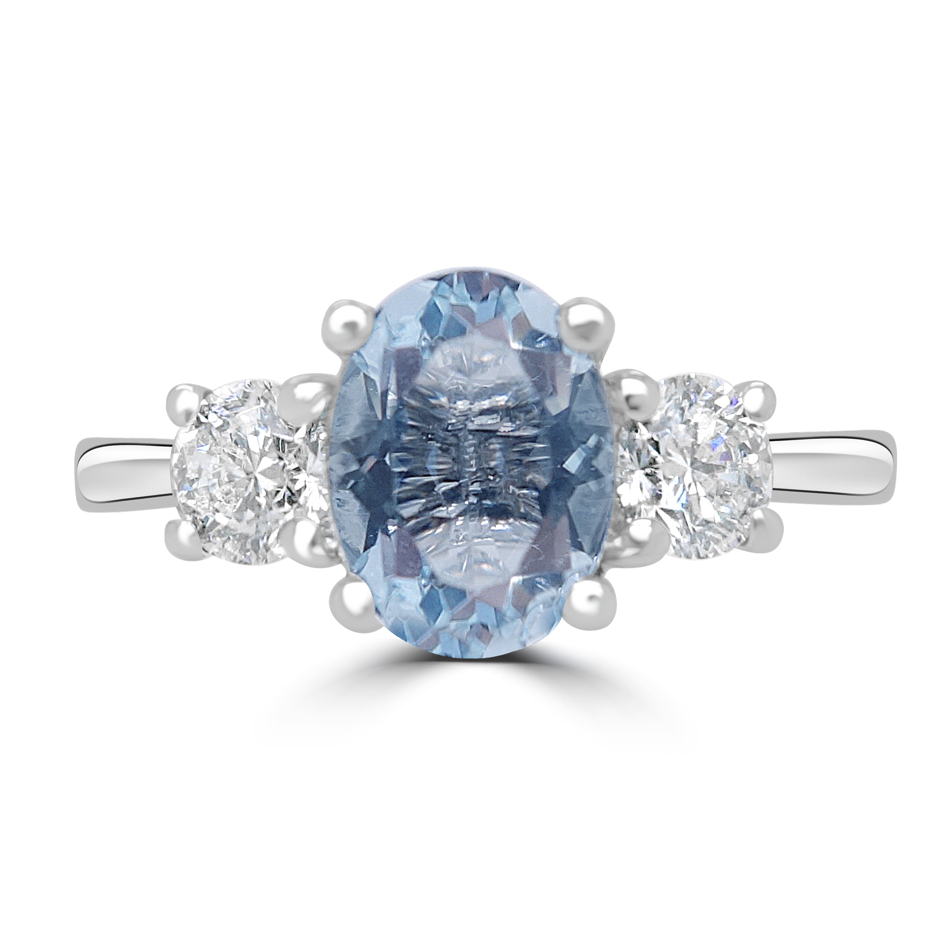OVAL CUT AQUAMARINE TRILOGY ENGAGEMENT RING