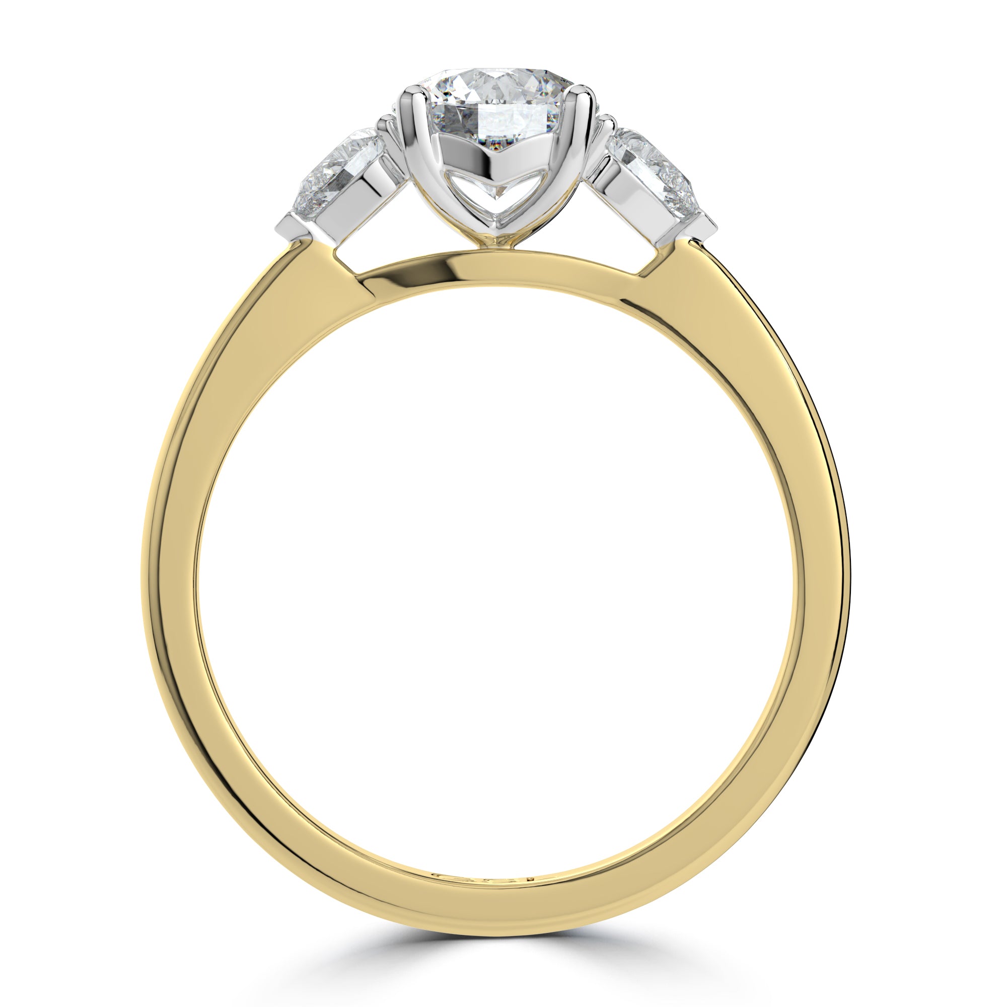 round diamond and pear cut engagement ring set on 18 k yellow gold with a platinum head from fogal and barnes fine jewellers of Harrogate
