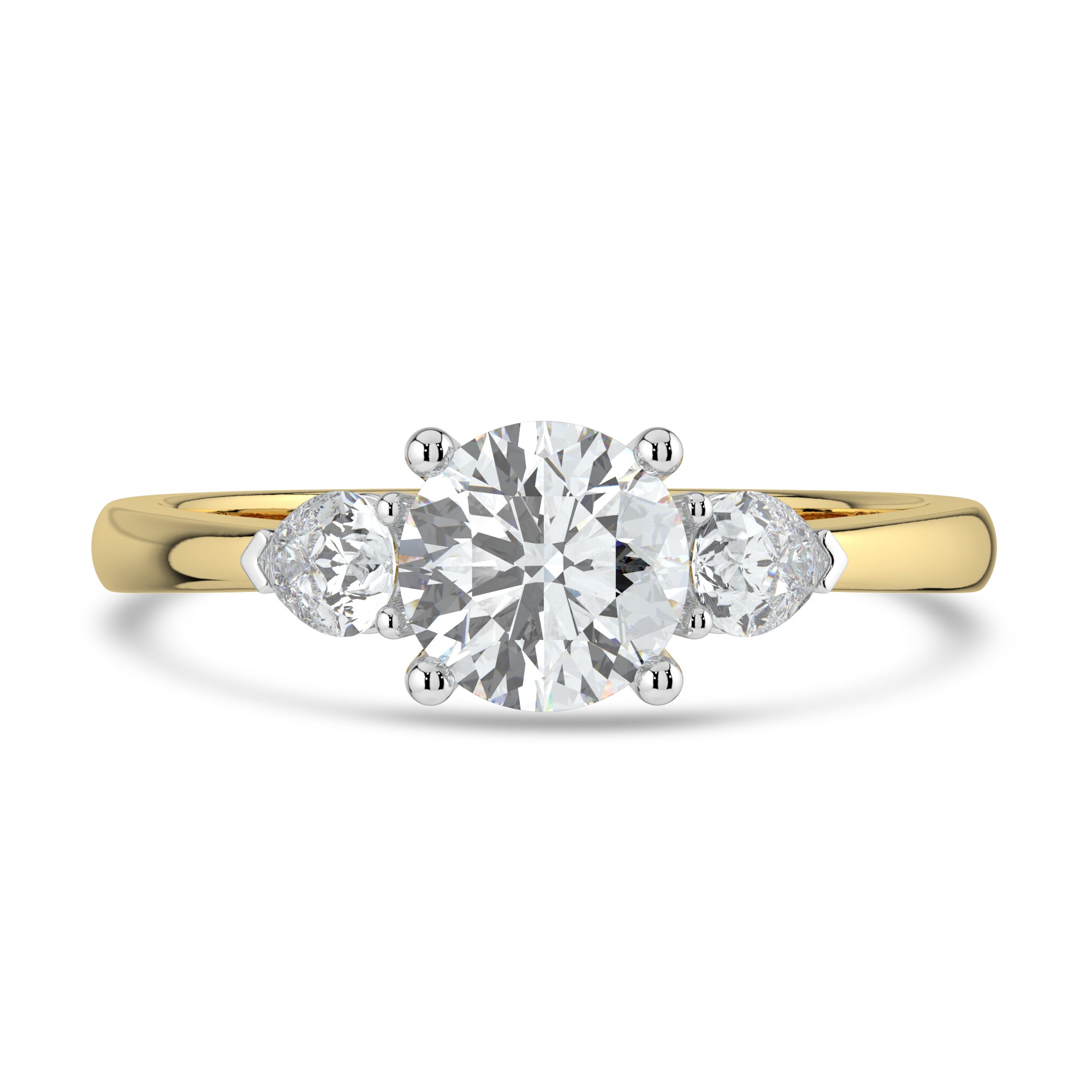 Round brilliant and pear diamond engagement ring set o 18ct yellow gold from fogal and barnes fine jewellers of Harrogate