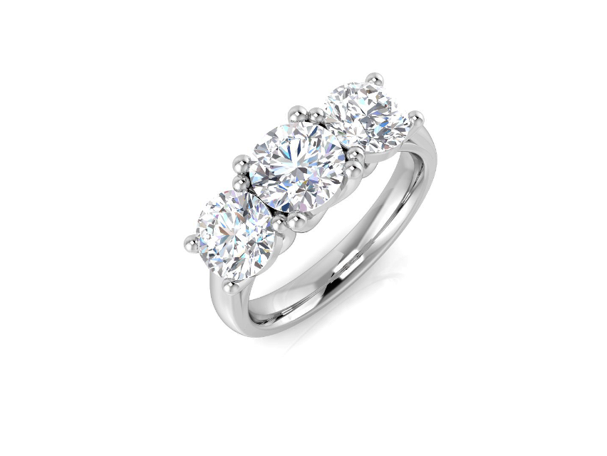 round brilliant diamond three stone engagement ring set on platinum from fogal and barnes fine jewellers in Harrogate