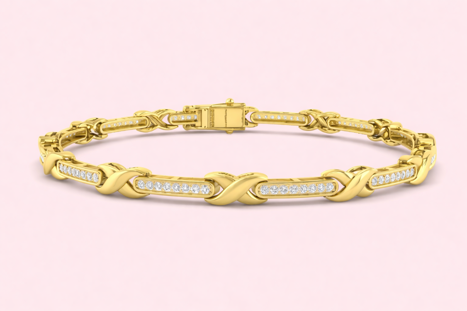 Lab-grown diamond link bracelet in yellow and white gold with pavé set diamonds, bespoke jewellery by Fogal and Barnes Harrogate UK