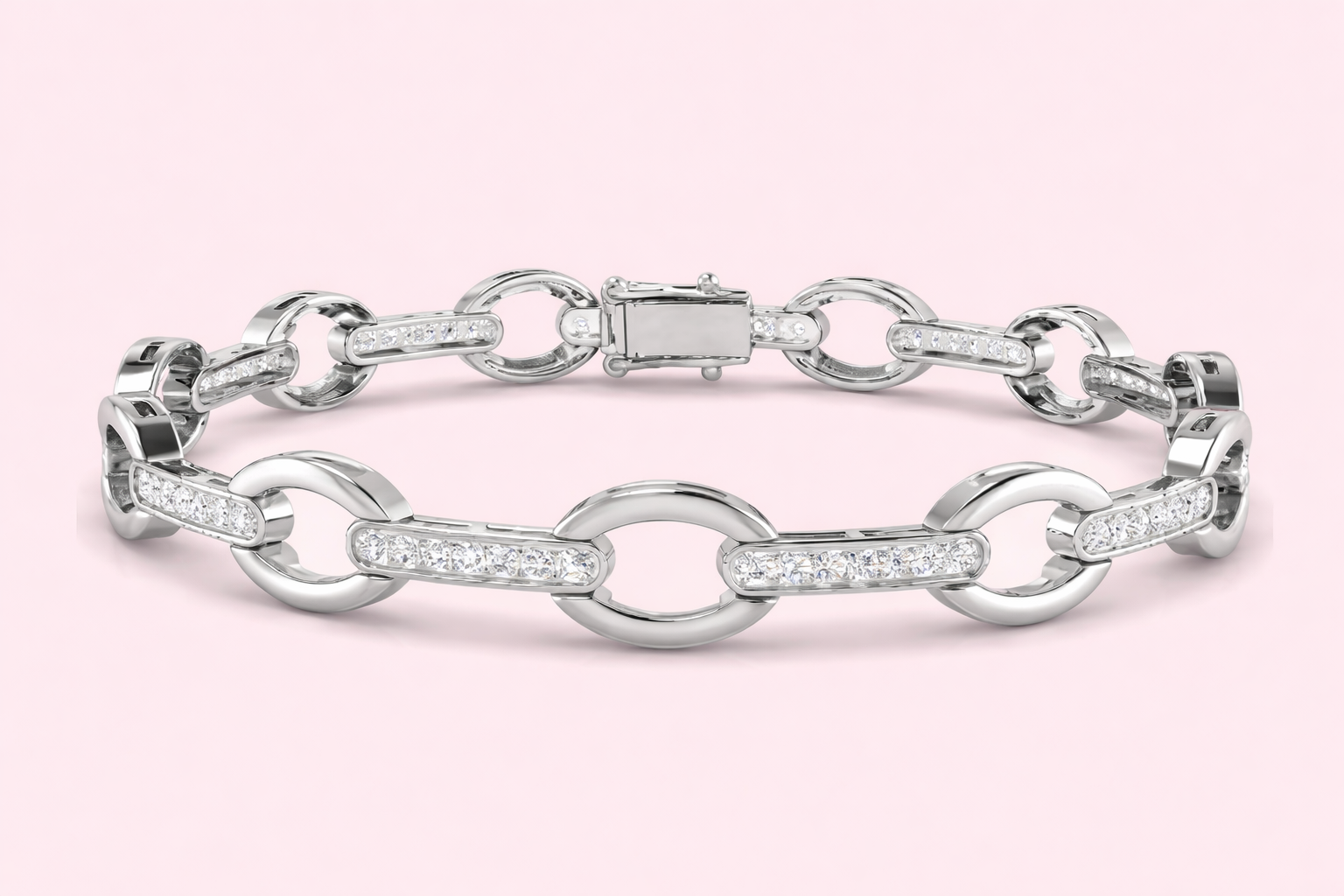 Lab-grown diamond link bracelet in yellow and white gold with pavé diamonds, bespoke jewellery by Fogal and Barnes Harrogate UK