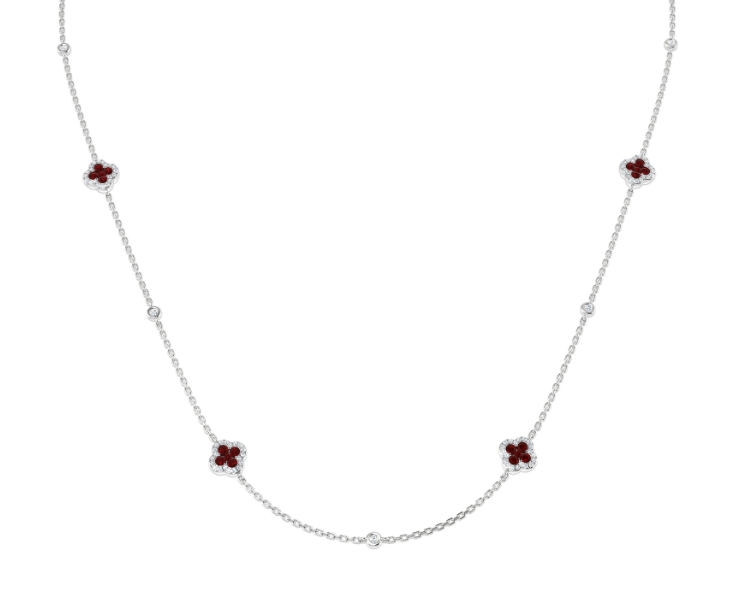 RUBY CLOVER AND DIAMOND GOLD NECKLACE